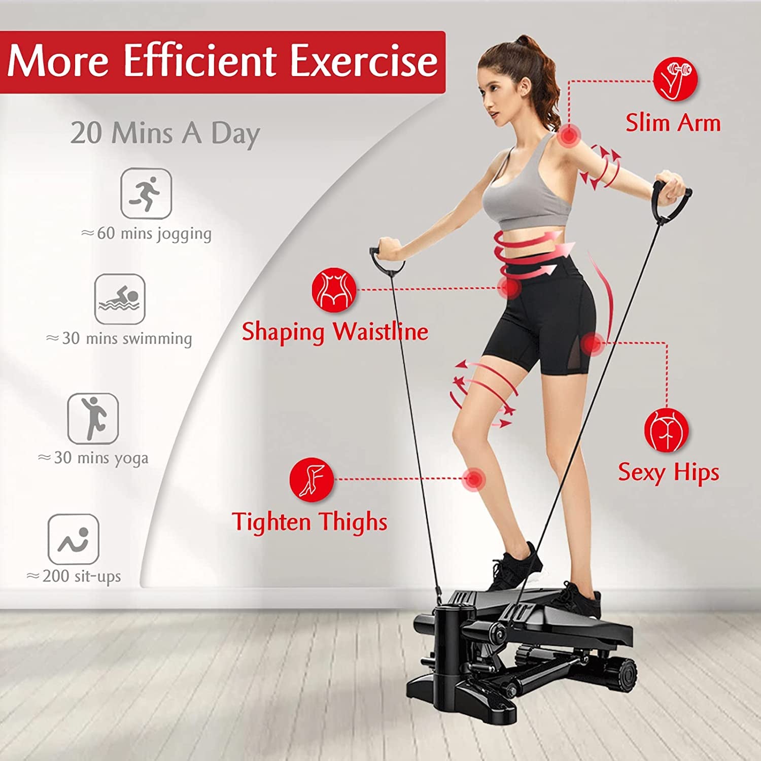 Full Body Stair Stepper Exercise Kit (Mini Stepper with LCD Monitor, Resistance Bands and Floor Mat)